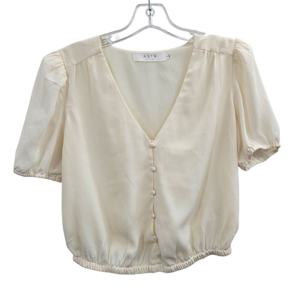 ASTR The Label Cream Puff Sleeve Blouse Size Small Button Front Romantic Top